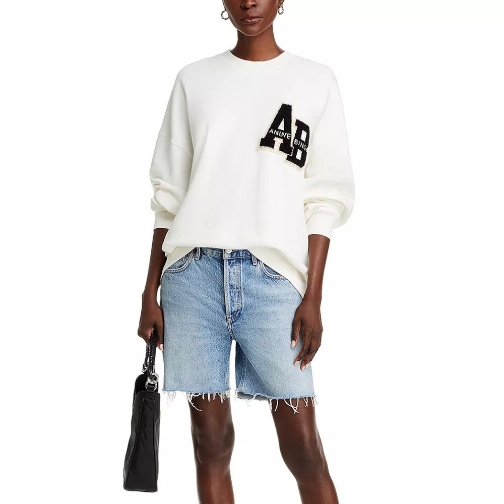 Anine Bing MILES OVERSIZED SWEATSHIRT LETTERMAN OFF WHITE